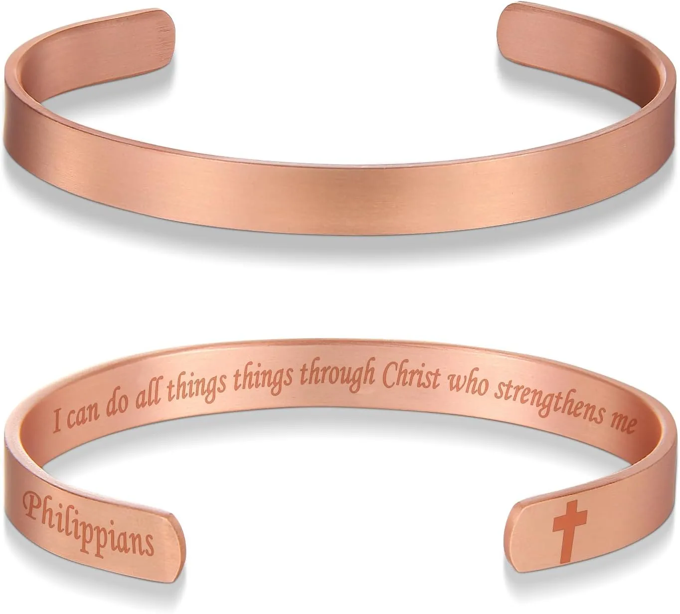 MagEnergy Cross Copper Bracelet for Men Women Engraved Quote Religious Cuff Bracelet Solid Copper Faith Christian Bible Verse Quotes