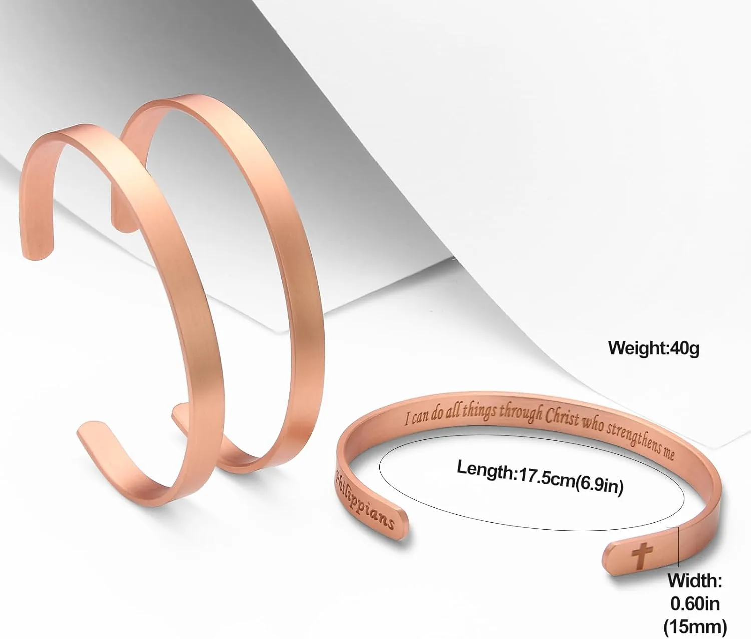 MagEnergy Cross Copper Bracelet for Men Women Engraved Quote Religious Cuff Bracelet Solid Copper Faith Christian Bible Verse Quotes