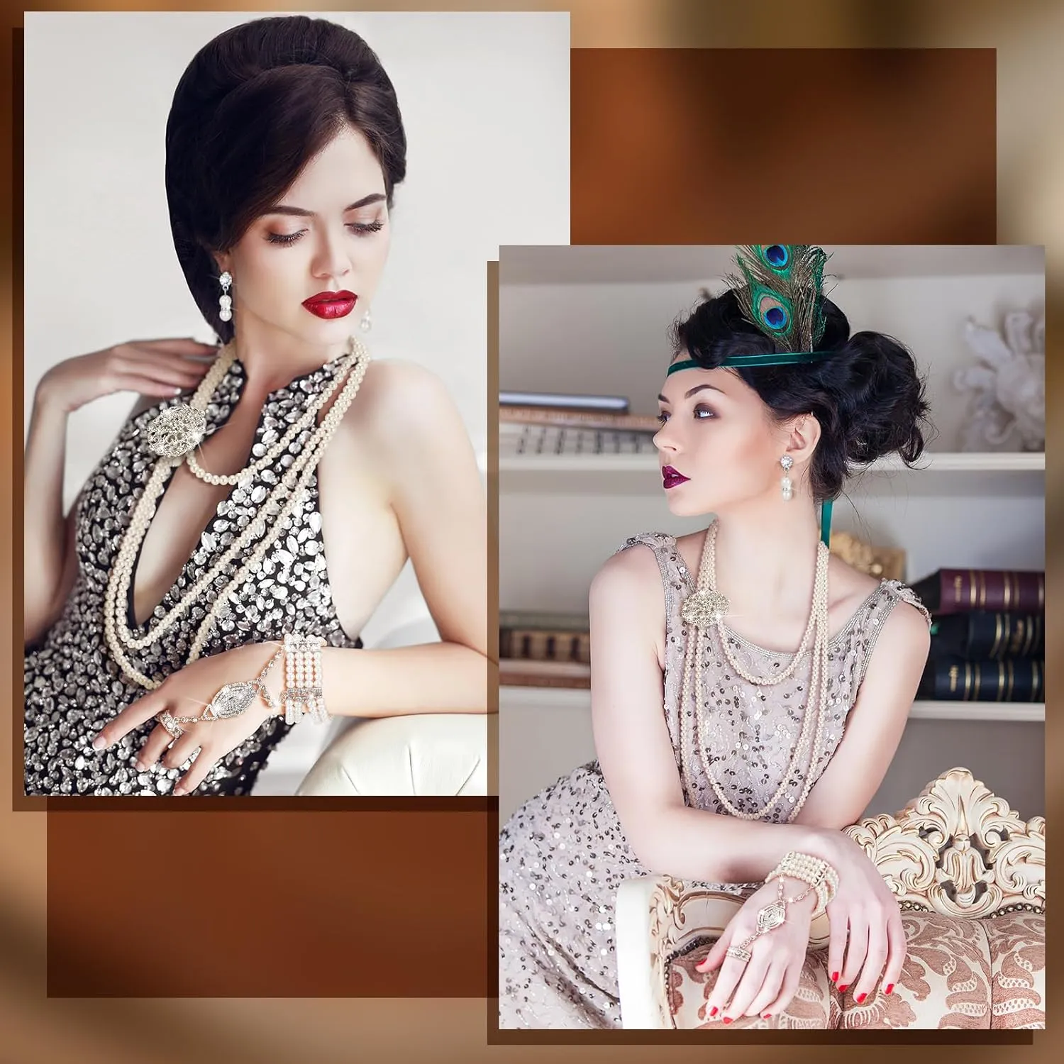 Maitys 3 Pcs 1920s Pearl Jewelry Set Includes Vintage Flapper Earrings Multilayer Imitation Pearl Necklace Bracelet for Women