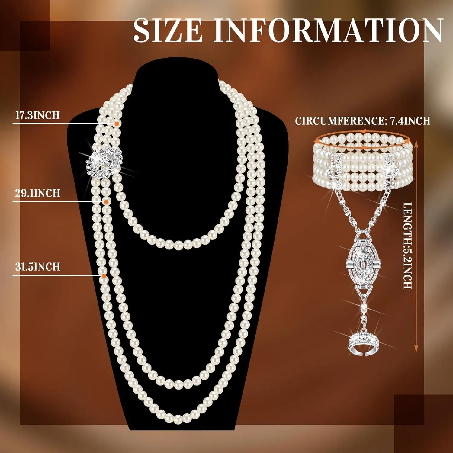 Maitys 3 Pcs 1920s Pearl Jewelry Set Includes Vintage Flapper Earrings Multilayer Imitation Pearl Necklace Bracelet for Women