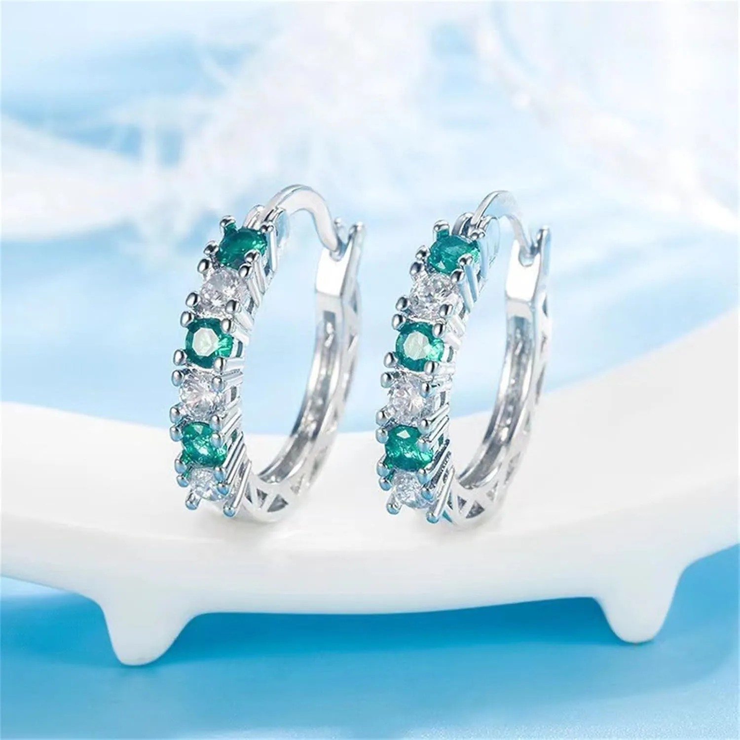 MALOYANVE Crystal Hoop Earrings for Women Sparkly Sterling Silver U Shaped Cubic Zirconia Lightweight Huggie Earrings Birthday Wedding Valentine's Day Jewelry
