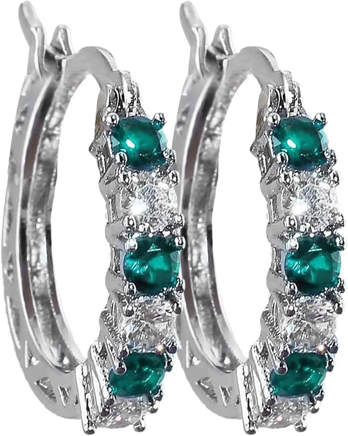 MALOYANVE Crystal Hoop Earrings for Women Sparkly Sterling Silver U Shaped Cubic Zirconia Lightweight Huggie Earrings Birthday Wedding Valentine's Day Jewelry