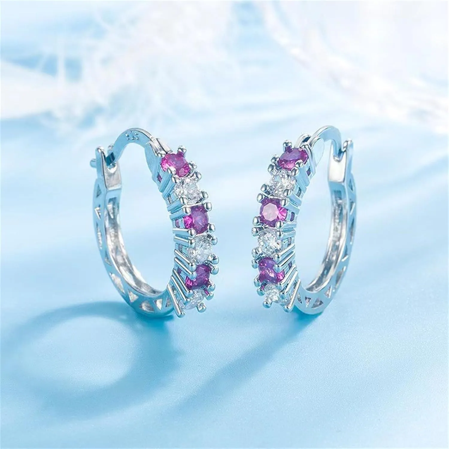 MALOYANVE Crystal Hoop Earrings for Women Sparkly Sterling Silver U Shaped Cubic Zirconia Lightweight Huggie Earrings Birthday Wedding Valentine's Day Jewelry