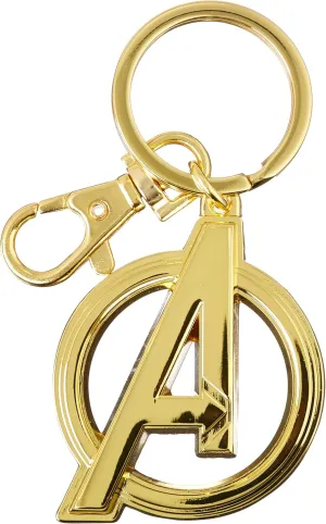 Marvel 68801 Avengers Logo in Gold - Pewter Key Ring Action Figure Accessories, 3"