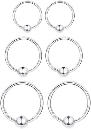 MASOP VOGU 3 Pairs Sterling Silver Small Hoop Earrings Set 14K White Gold Plated Ball Bead Hoop Cartilage Earrings Helix Tragus Lip Nose Body Piercing for Women Men, 8mm 10mm 12mm