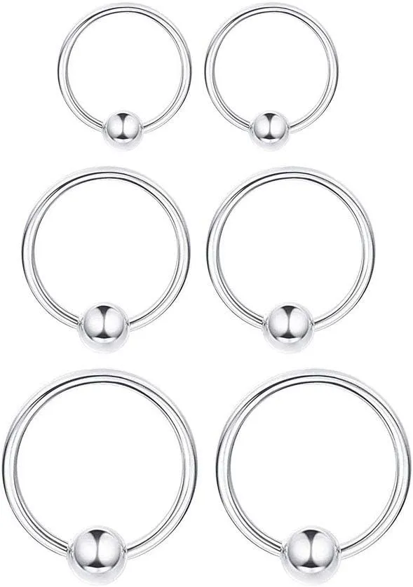 MASOP VOGU 3 Pairs Sterling Silver Small Hoop Earrings Set 14K White Gold Plated Ball Bead Hoop Cartilage Earrings Helix Tragus Lip Nose Body Piercing for Women Men, 8mm 10mm 12mm