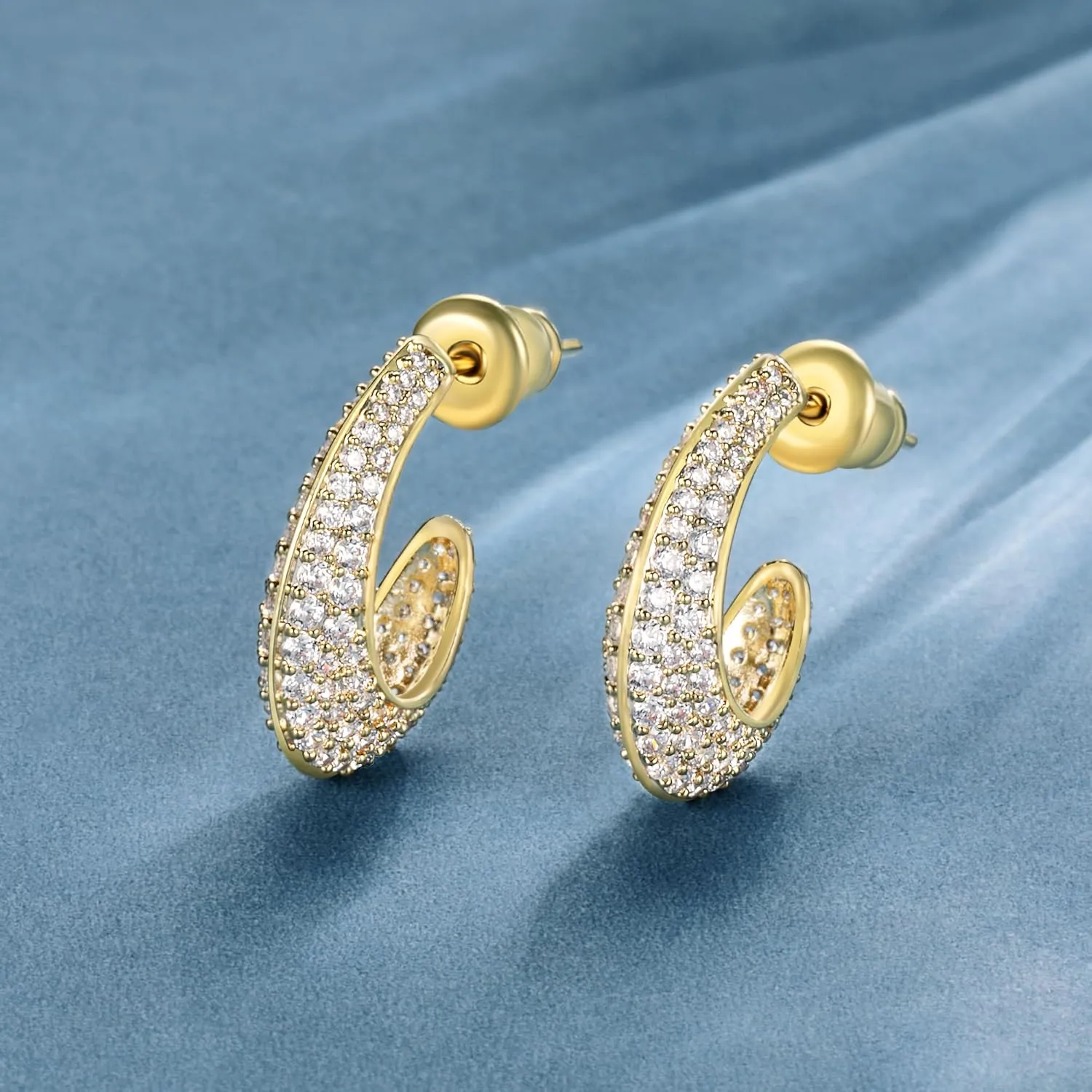 MDFUN14K Gold Plated Sterling Silver Post Stud Earrings,Whole Micro-Paving Set Sparkly Cubic Zirconia Stud Earrings