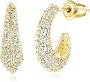 MDFUN14K Gold Plated Sterling Silver Post Stud Earrings,Whole Micro-Paving Set Sparkly Cubic Zirconia Stud Earrings