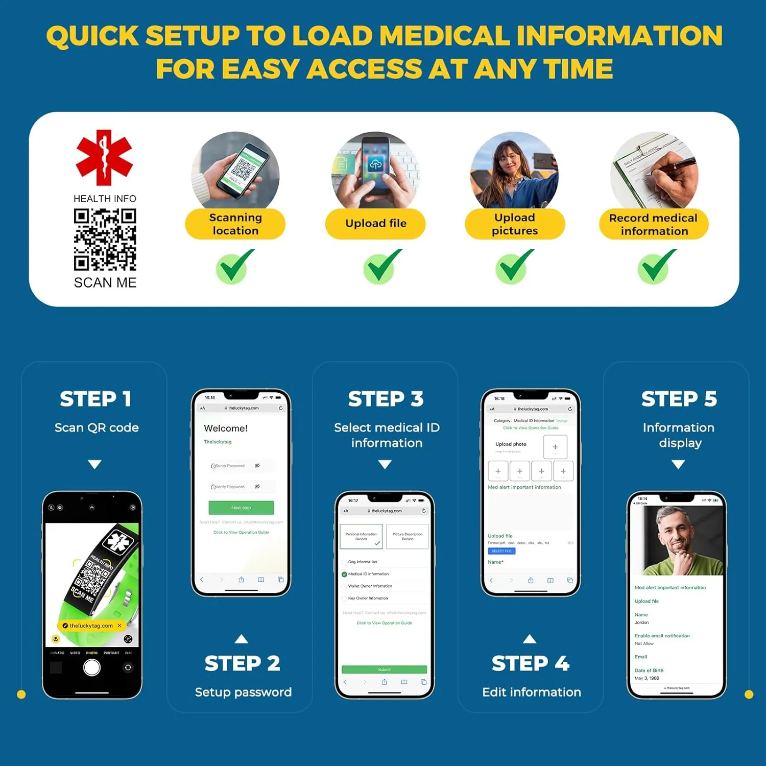 Medical Bracelets for Men Women with QR Code Medical Alert ID Bracelets for Sport Travel - Silicone Waterproof Wristband Fits Wrists Up to 8 inches - More Space Custom Emergency Medic ID Alert Information