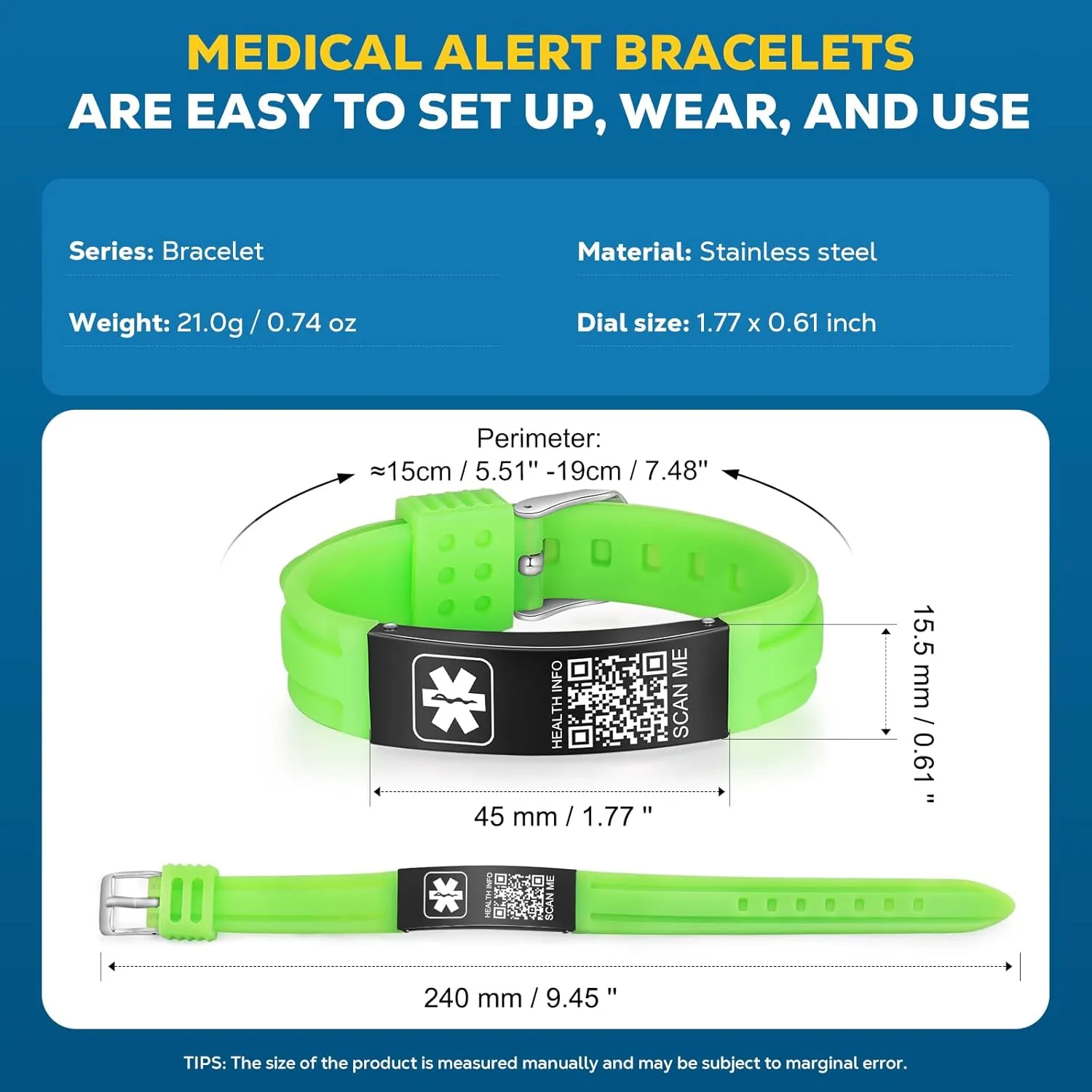 Medical Bracelets for Men Women with QR Code Medical Alert ID Bracelets for Sport Travel - Silicone Waterproof Wristband Fits Wrists Up to 8 inches - More Space Custom Emergency Medic ID Alert Information