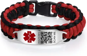 Medical Bracelets for Sport Men Women with QR Code Medical Alert ID Bracelets - Nylon Waterproof Wristband Fits Wrists Up to 7 inches - More Space Custom Emergency Med ID Alert Info