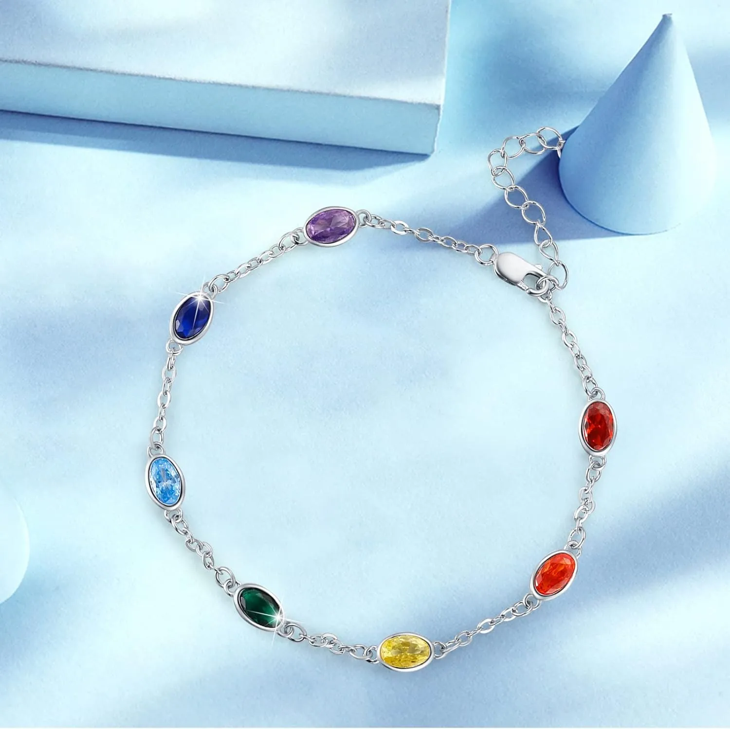MEDWISE Sterling Silver Chakra Anklet 7 Chakra Beach Anklet Bracelet Link Chain Ankle Bracelet Gift for Women
