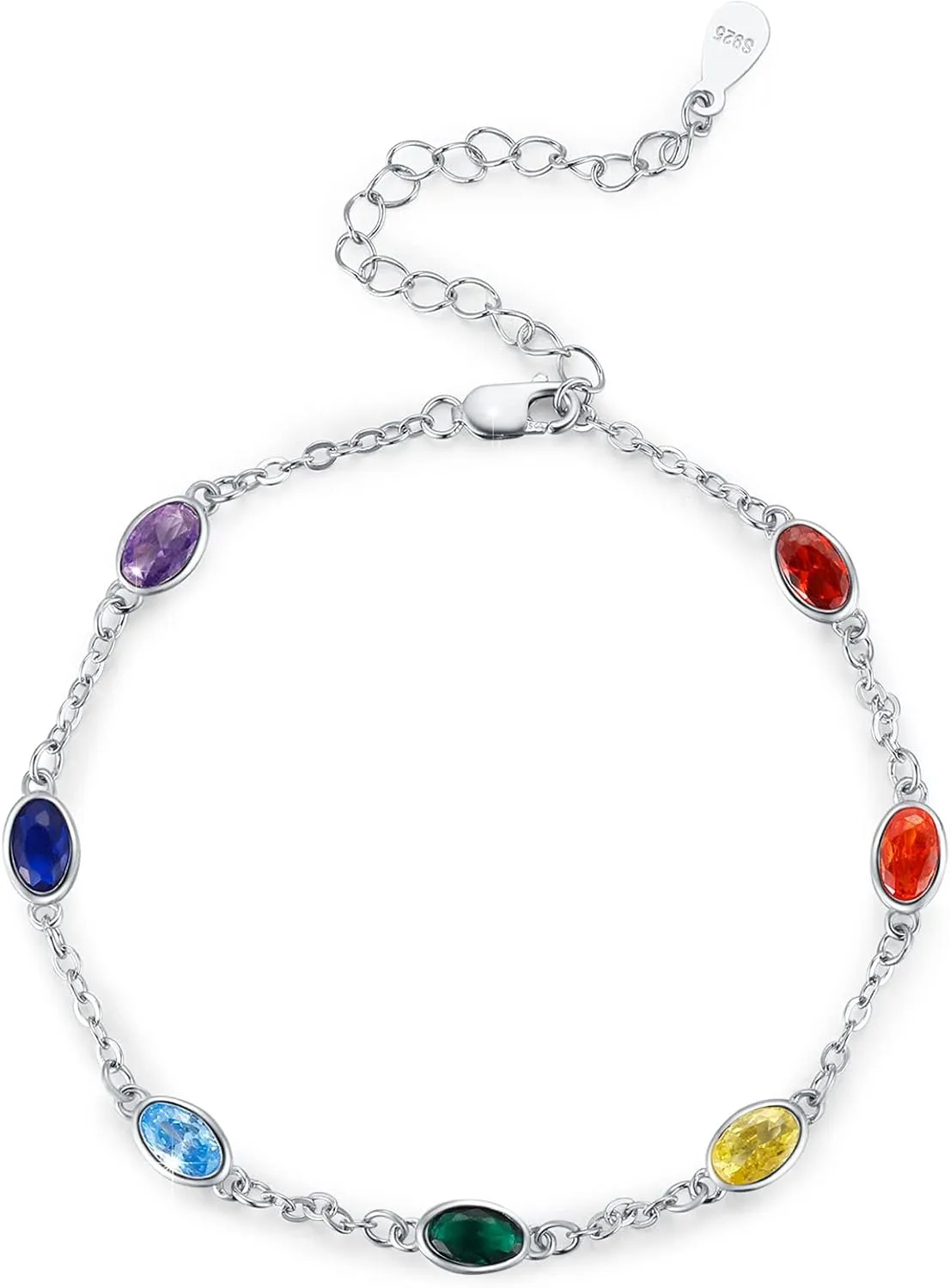 MEDWISE Sterling Silver Chakra Anklet 7 Chakra Beach Anklet Bracelet Link Chain Ankle Bracelet Gift for Women