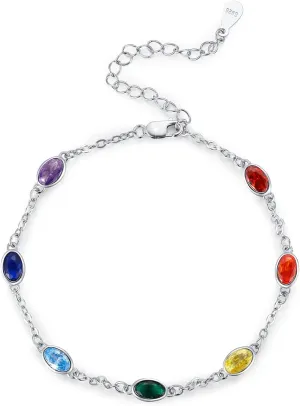 MEDWISE Sterling Silver Chakra Anklet 7 Chakra Beach Anklet Bracelet Link Chain Ankle Bracelet Gift for Women