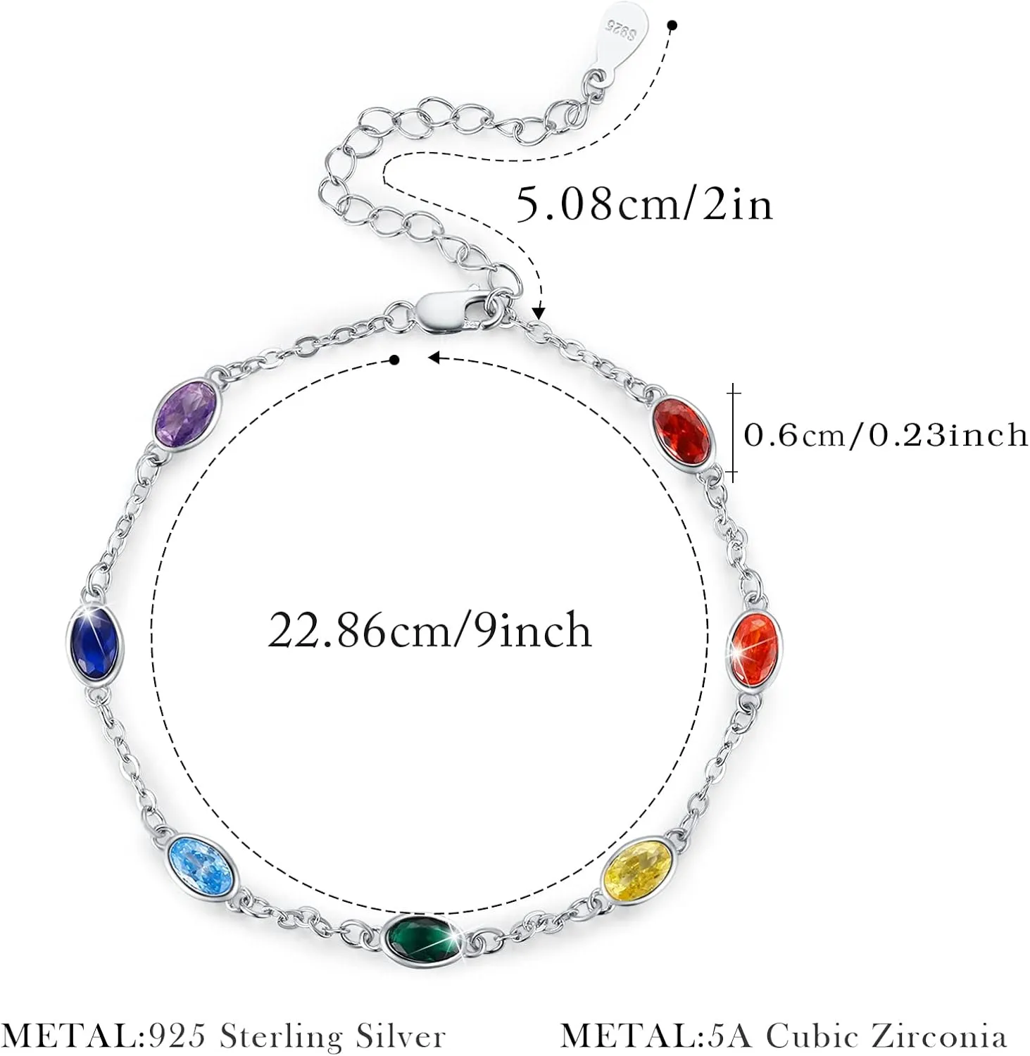 MEDWISE Sterling Silver Chakra Anklet 7 Chakra Beach Anklet Bracelet Link Chain Ankle Bracelet Gift for Women
