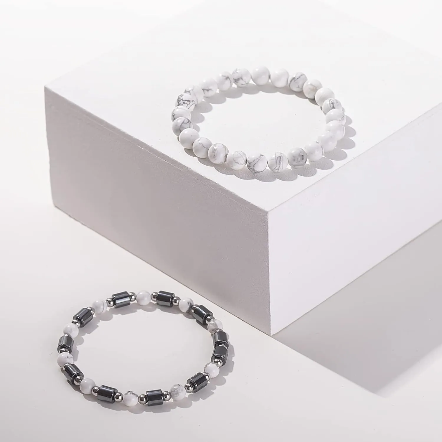 Mens Beaded Bracelet Set 8mm 4mm Healing Gemstone Braided Rope Bracelets with Cubic Zirconia Charm Hematite Stainless Steel Bead Bracelet Cool Jewelry Gifts for Men
