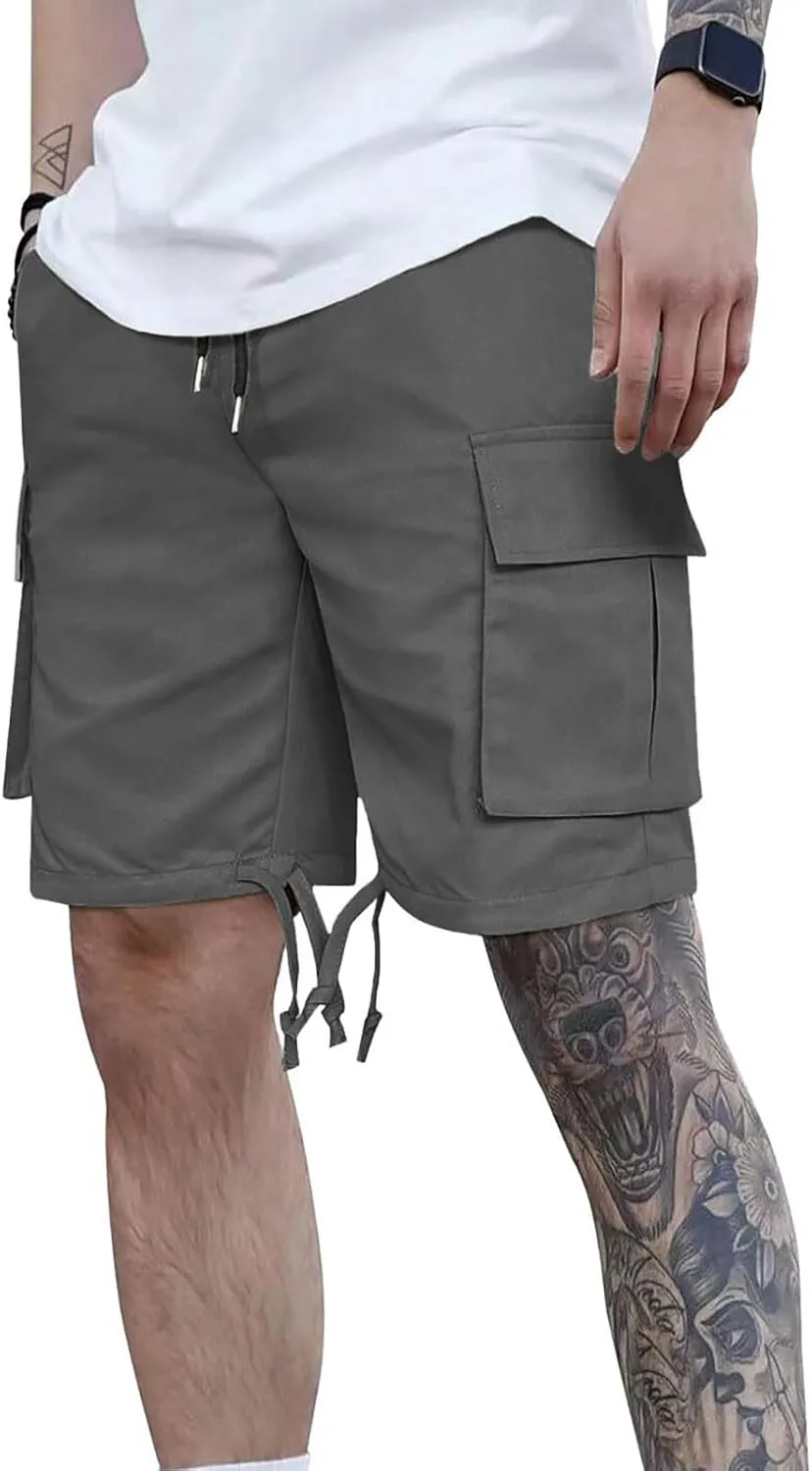 Mens Cargo Shorts 2025 Elastic Drawstring Waist Twill Summer Shorts Classic-fit Hiking Cargo Pants with 4 Pockets
