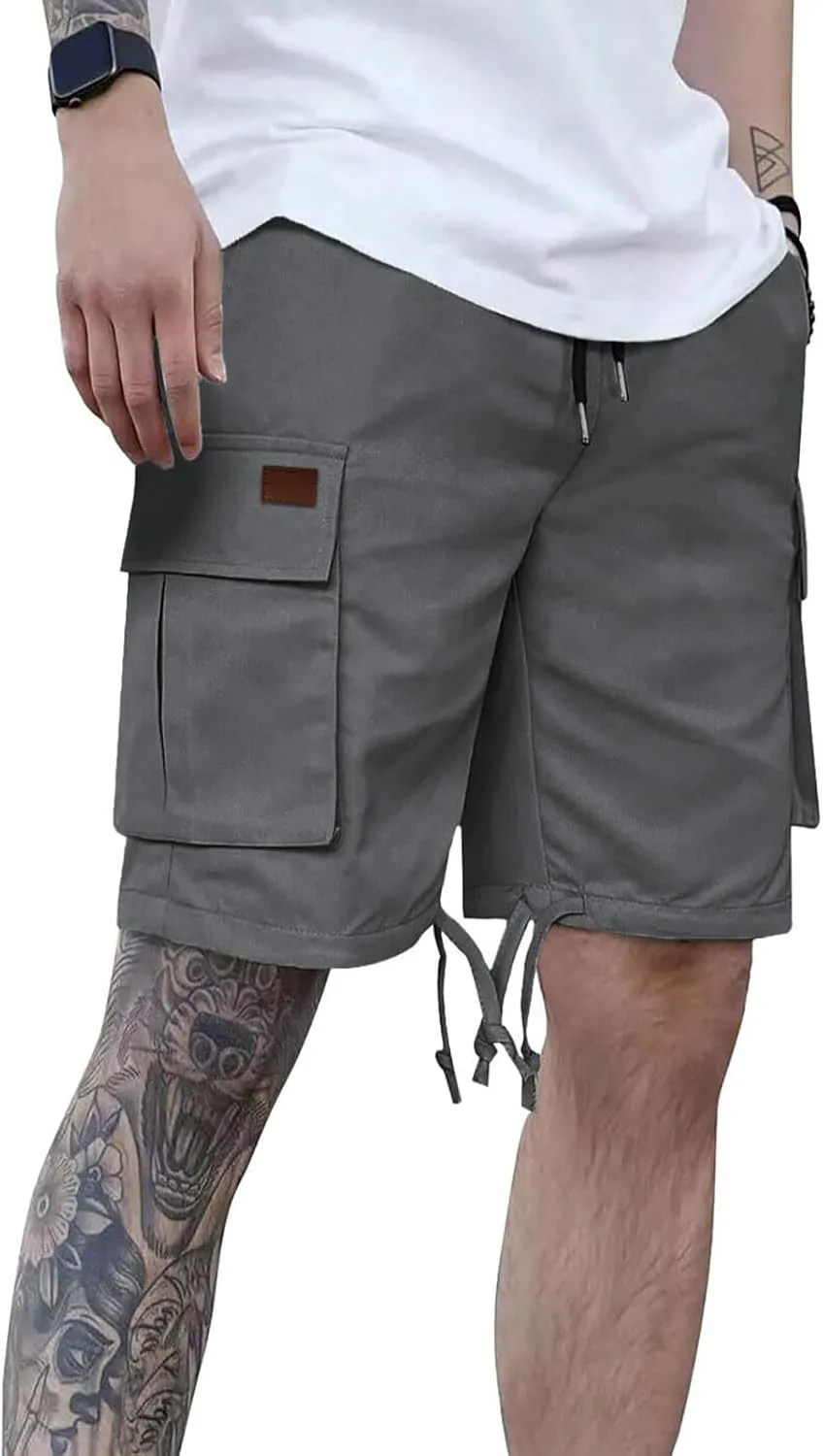 Mens Cargo Shorts 2025 Elastic Drawstring Waist Twill Summer Shorts Classic-fit Hiking Cargo Pants with 4 Pockets
