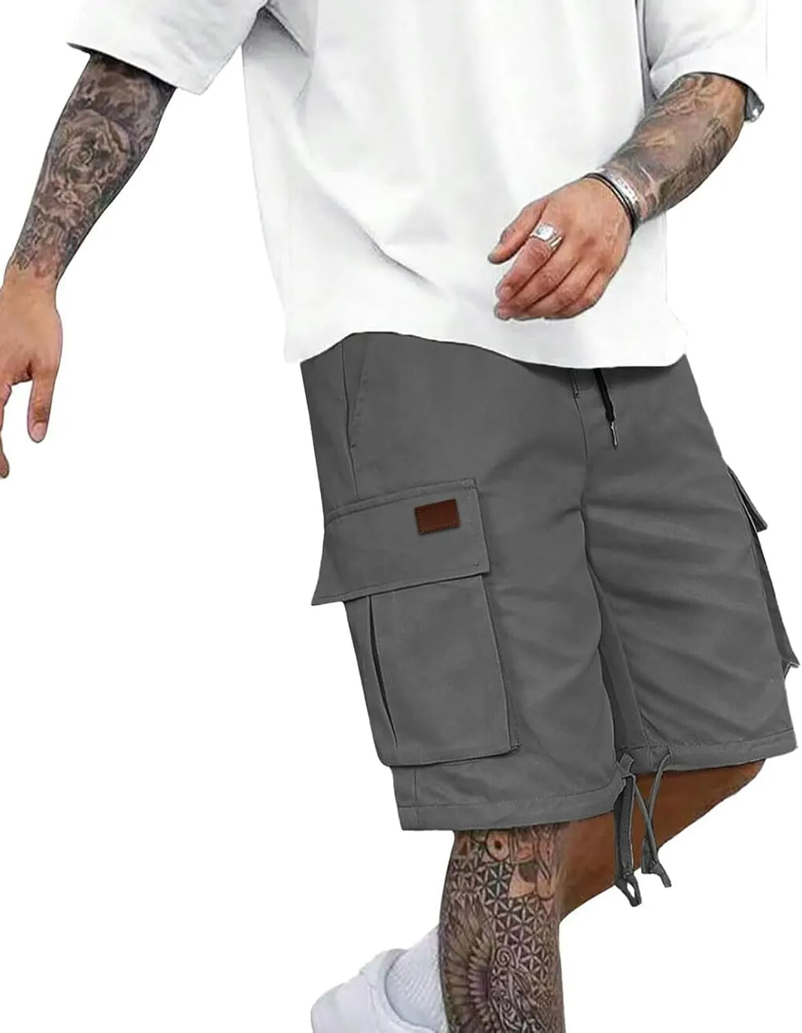 Mens Cargo Shorts 2025 Elastic Drawstring Waist Twill Summer Shorts Classic-fit Hiking Cargo Pants with 4 Pockets