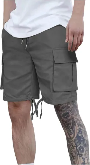 Mens Cargo Shorts 2025 Elastic Drawstring Waist Twill Summer Shorts Classic-fit Hiking Cargo Pants with 4 Pockets
