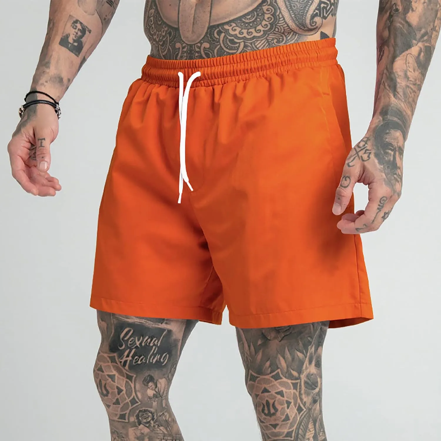 Men's Drawstring Sports Shorts with Pockets Casual Mid Waist Elastic Waistband Workout Exercise Running Shorts