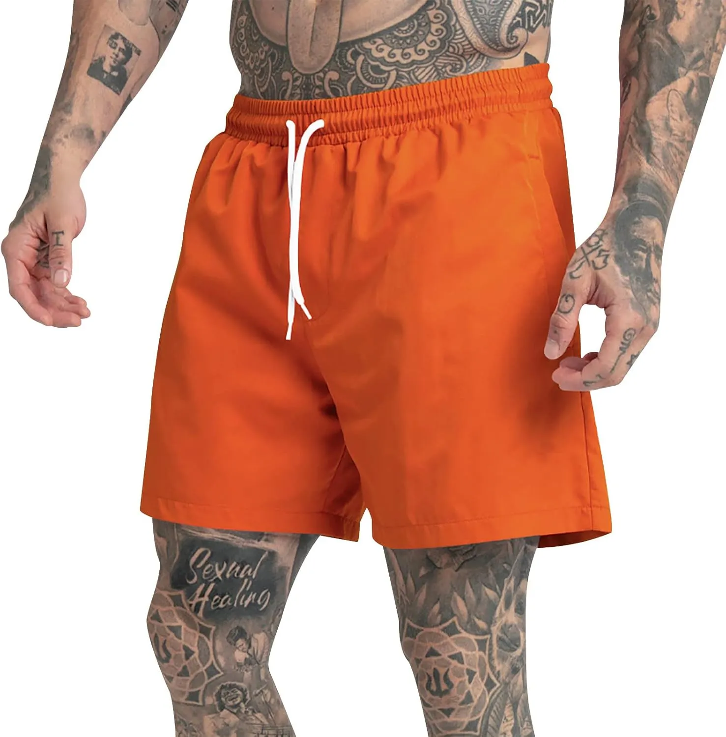 Men's Drawstring Sports Shorts with Pockets Casual Mid Waist Elastic Waistband Workout Exercise Running Shorts