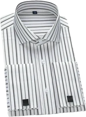 Men's French Cufflinks Shirt Long Sleeved Striped Comfortable Modal Fabric Business Formal Windsor Collar Shirt
