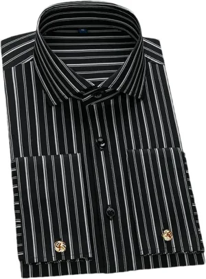 Men's French Cufflinks Shirt Long Sleeved Striped Comfortable Modal Fabric Business Formal Windsor Collar Shirt