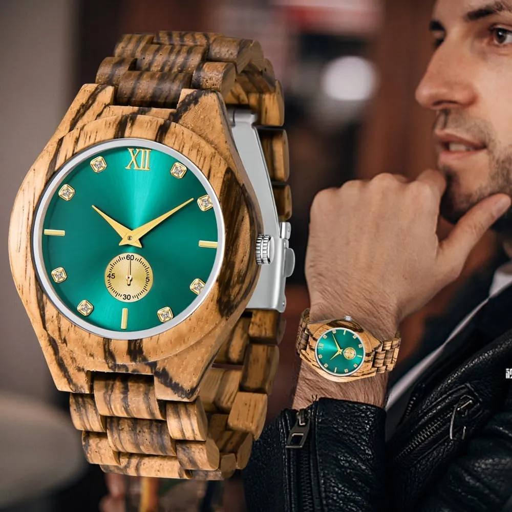 Men's Handmade Wooden Watches Mens Lightweight Analog Quartz Wood Mens Wrist Watch