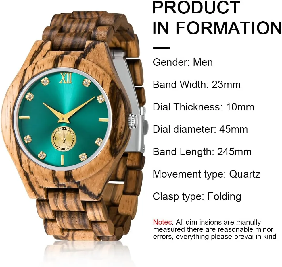 Men's Handmade Wooden Watches Mens Lightweight Analog Quartz Wood Mens Wrist Watch