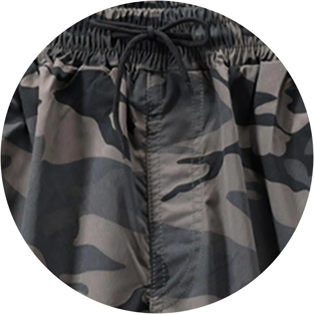 Men's Long Cargo Shorts Camouflage Casual Loose Fit Multi-Pockets Military Cargo Shorts Athletic Gym Workout Short