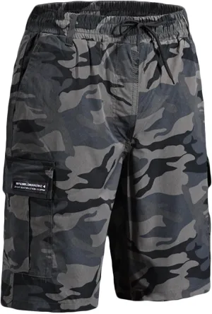 Men's Long Cargo Shorts Camouflage Casual Loose Fit Multi-Pockets Military Cargo Shorts Athletic Gym Workout Short