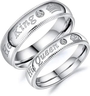 Men's Women's 2PCS Matching Set Couple Rings His Queen & Her King Crown Ring Stainless Steel Wedding Engagement Promise Band Rings Valentine's Day Love Gifts