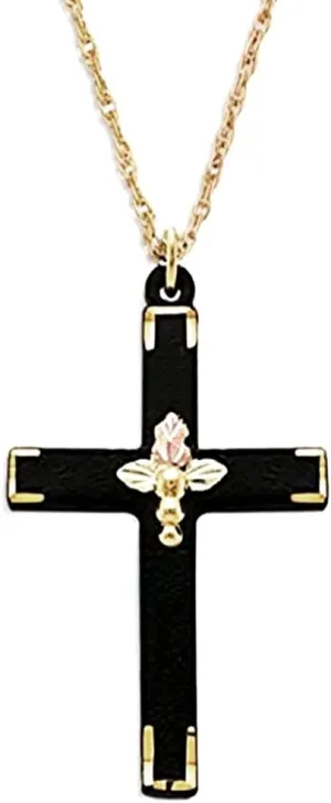 Men's Women's Black Lotus Cross Pendant Necklace, 10k Yellow Gold, 12k Green and Rose Gold Black Hills Gold Ideal for Birthday, Anniversary, and Mothers Day - 20 Inch Chain and Gift Box Included