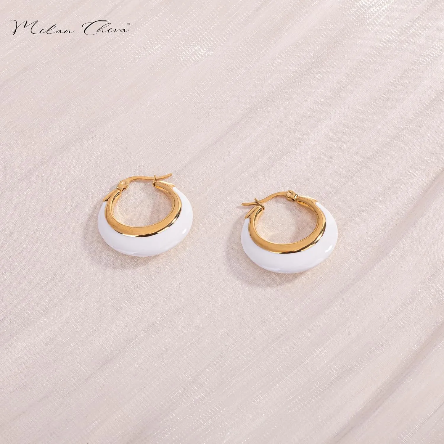Milan Chiva Post Hoop Earrings for Women 14K Gold Plated Chunky Earrings Huggie Jewelry