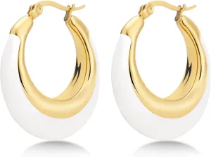 Milan Chiva Post Hoop Earrings for Women 14K Gold Plated Chunky Earrings Huggie Jewelry