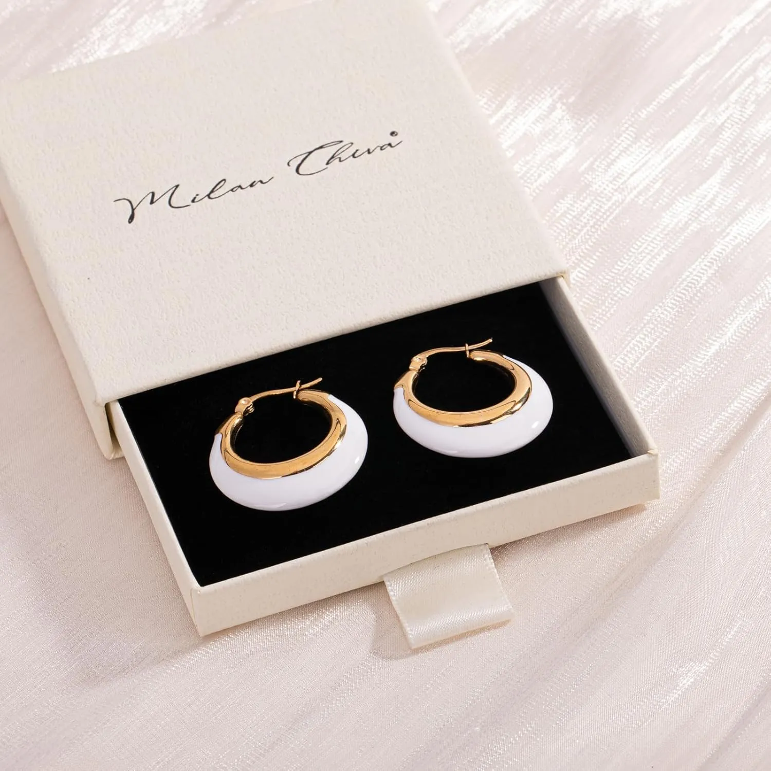 Milan Chiva Post Hoop Earrings for Women 14K Gold Plated Chunky Earrings Huggie Jewelry
