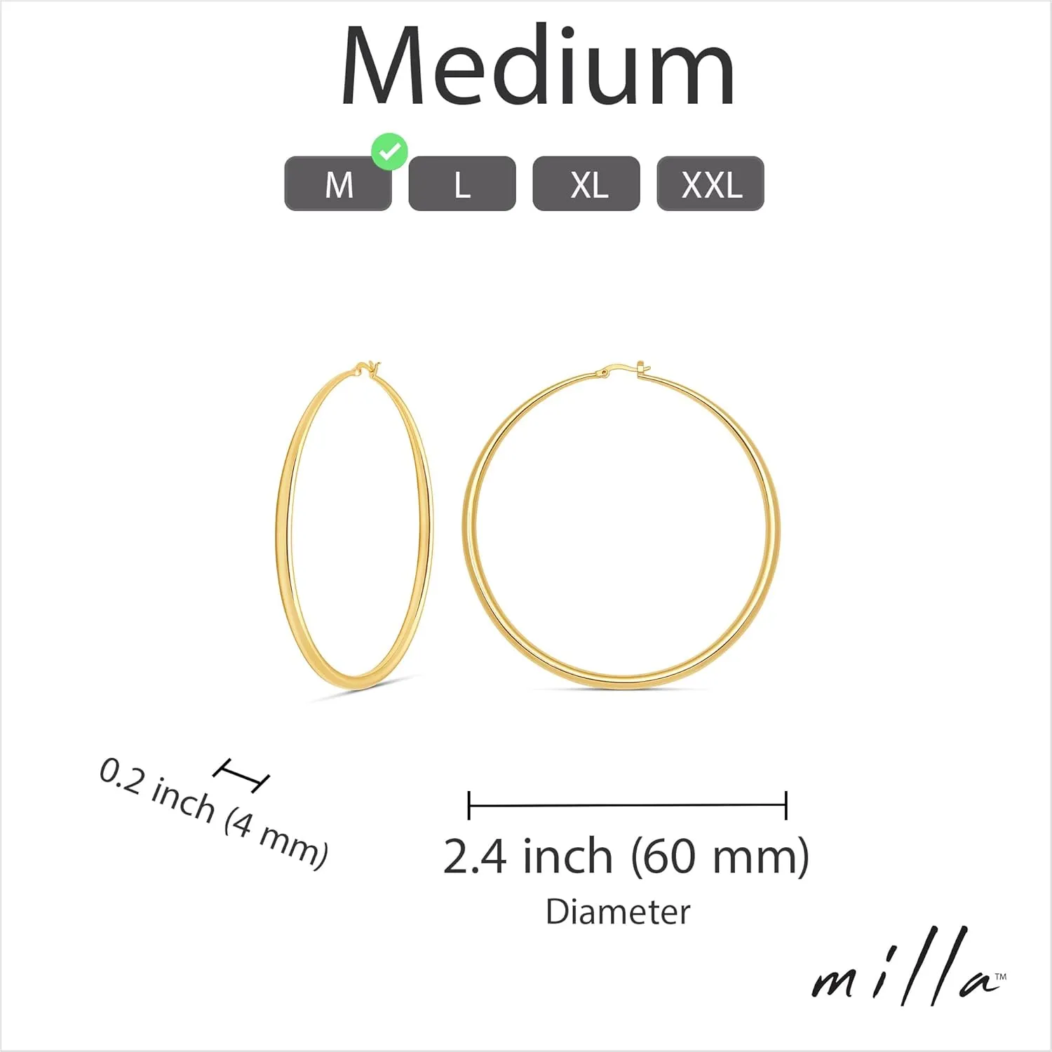 MILLA 14K Gold Hoop Earrings For Women, Silver Hoop Earrings & Rose Gold Earrings with Graduated Curvature