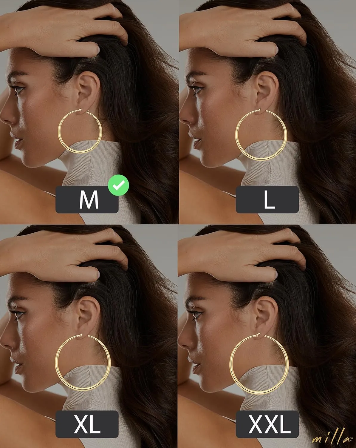 MILLA 14K Gold Hoop Earrings For Women, Silver Hoop Earrings & Rose Gold Earrings with Graduated Curvature
