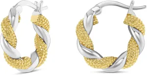 Milla Two Tone Earrings - Small Twisted 14K Gold and Sterling Silver Plated Mixed Metal Earrings, Lightweight and Hypoallergenic