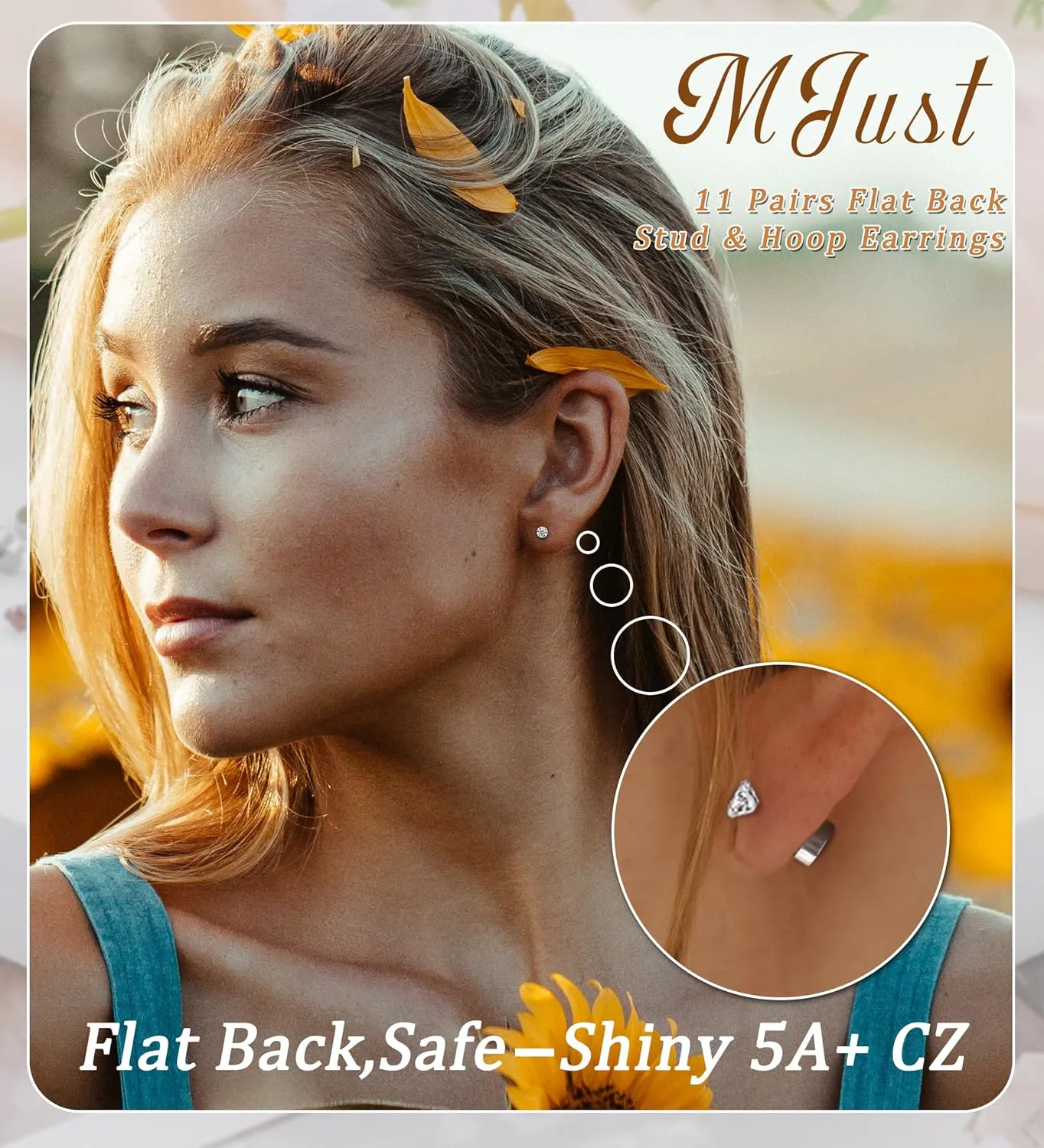 MJust 18 Pairs Womens Hypoallergenic Flat Back Stud Earrings, 20g Stainless Steel Earrings Sets for Men, Tiny Unisex Screw Back Cartilage Earrings.
