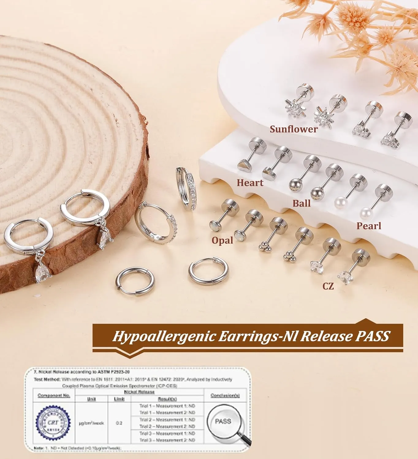 MJust 18 Pairs Womens Hypoallergenic Flat Back Stud Earrings, 20g Stainless Steel Earrings Sets for Men, Tiny Unisex Screw Back Cartilage Earrings.