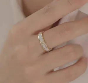 Mnyixsi Fashion Gold Enamel Stackable Open Ring, Handmade Carved Dainty Ethnic Style Colorful Lucky Band Ring Gift, Cute Enamel Engagement Cocktail Stacking Statement Ring for Couple White