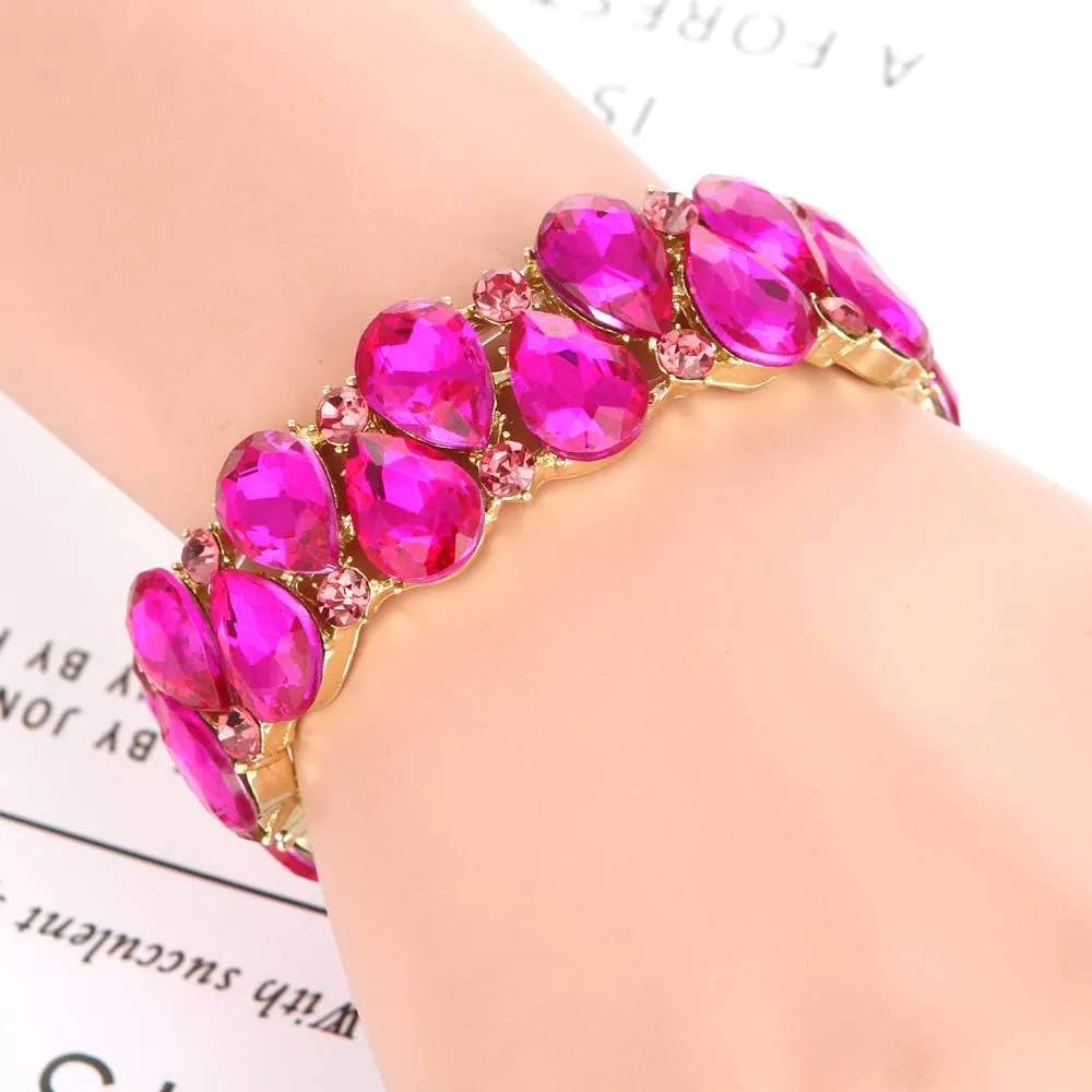 Molie Youfir Bridal Austrian Crystal Teardrop Knot Elastic Stretch Bracelet for Brides Wedding Party
