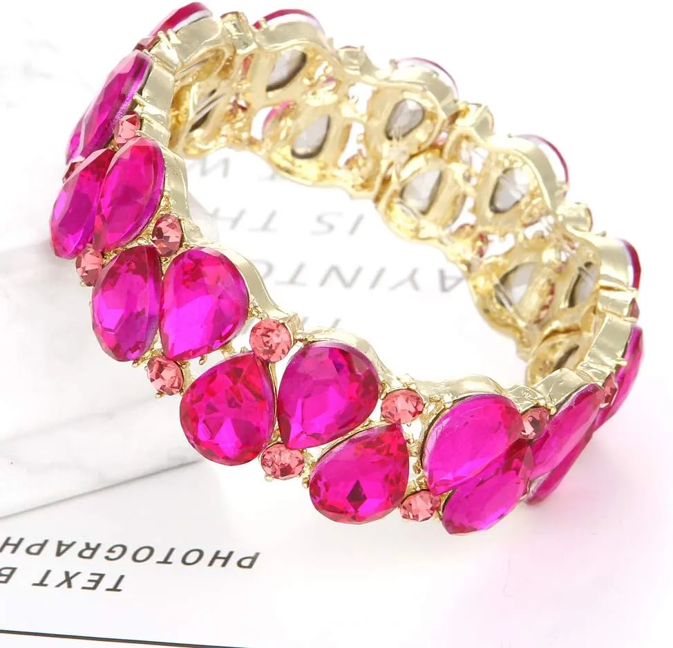 Molie Youfir Bridal Austrian Crystal Teardrop Knot Elastic Stretch Bracelet for Brides Wedding Party
