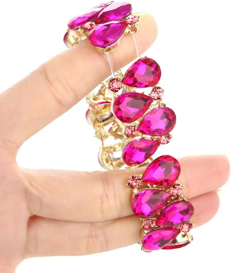 Molie Youfir Bridal Austrian Crystal Teardrop Knot Elastic Stretch Bracelet for Brides Wedding Party