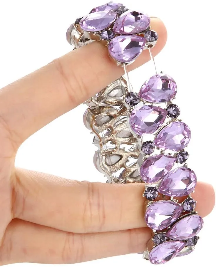 Molie Youfir Bridal Austrian Crystal Teardrop Knot Elastic Stretch Bracelet for Brides Wedding Party