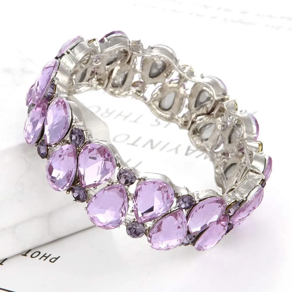 Molie Youfir Bridal Austrian Crystal Teardrop Knot Elastic Stretch Bracelet for Brides Wedding Party