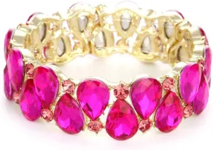 Molie Youfir Bridal Austrian Crystal Teardrop Knot Elastic Stretch Bracelet for Brides Wedding Party