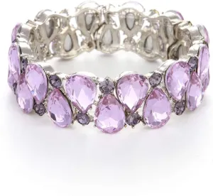 Molie Youfir Bridal Austrian Crystal Teardrop Knot Elastic Stretch Bracelet for Brides Wedding Party